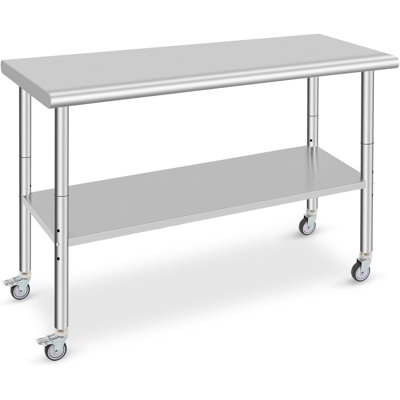 Commercial Grade Stainless Steel Work Table NSF Certified, 300Lb Capacity w/Adjustable Undershelf & Locking Casters for Kitchen, Restaurant, Garage