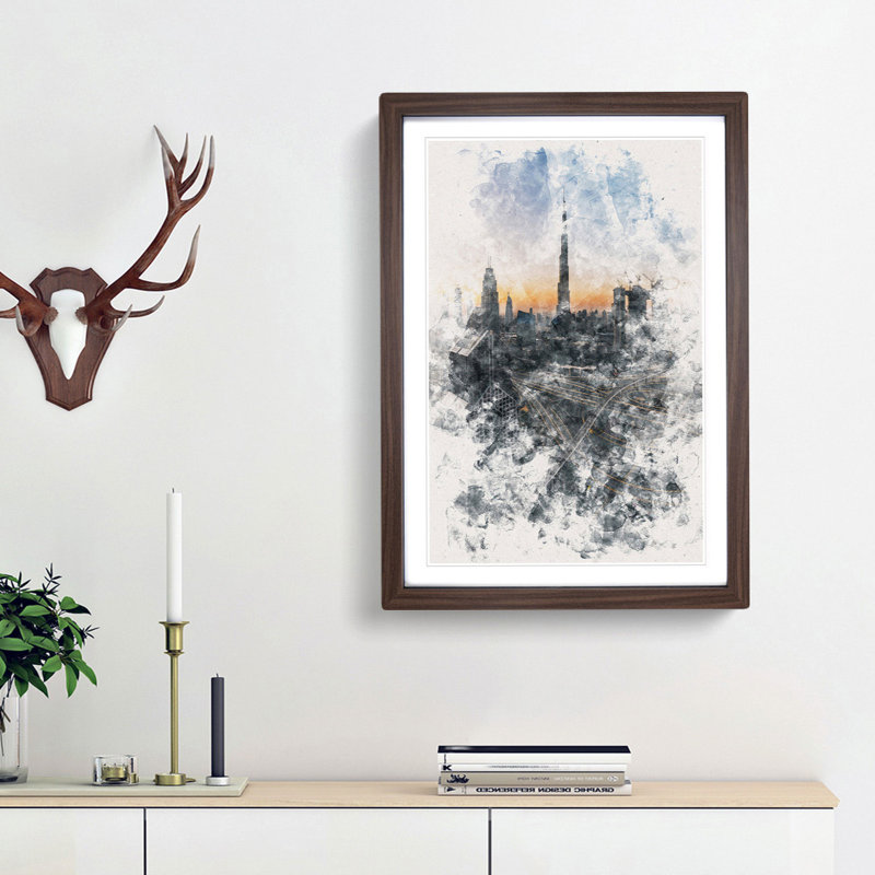 Skyline in Dubai - Picture Frame Graphic Art Print, 45cm H x 33cm W x 2cm D, Walnut Framed