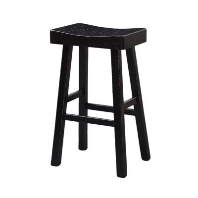 Ensemble de 2 tabourets de comptoir en bois massif avec siège profil, noir