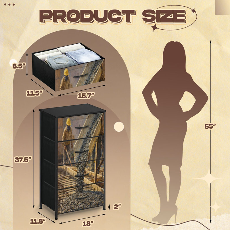 Commode pour la chambre à coucher avec 4 tiroirs de rangement Travailleur du bâtiment