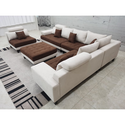 Canapé modulaire réversible en microfibre avec repose-pieds Mandey