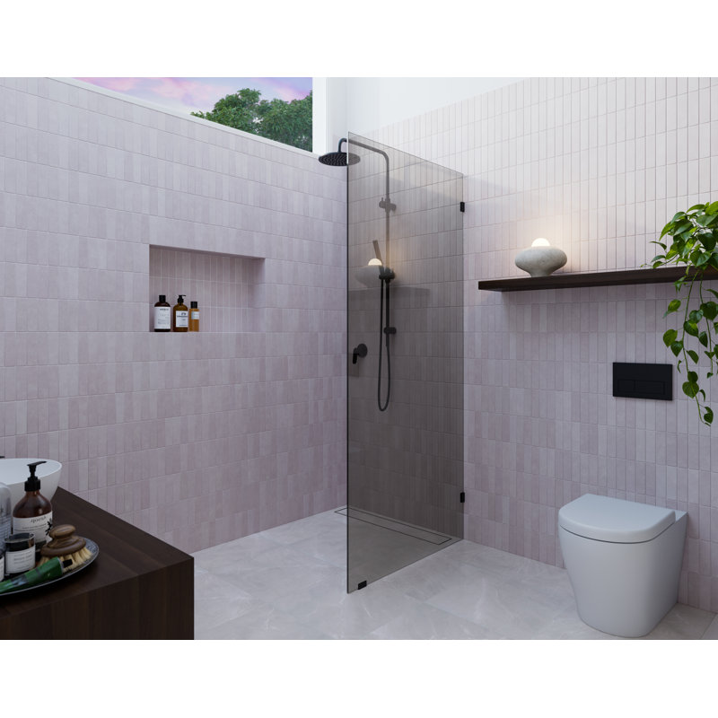 Ursa 30 in. x 78 in. Fully Frameless Gray Tinted Single Fixed Shower Panel, Matte Black