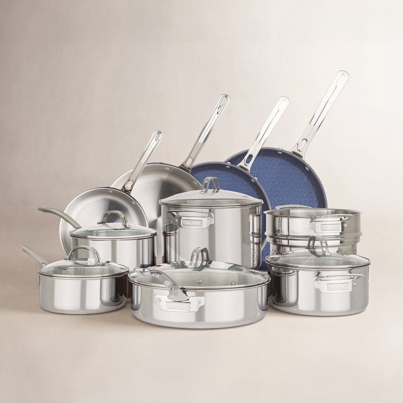 Viking Hard Anodized Nonstick 3-Ply 15 Piece Stainless Steel Cookware Set