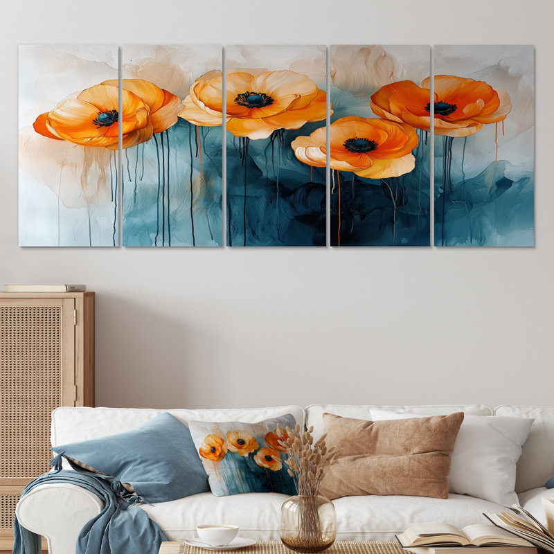 Turquoise fleur de renoncule fleurs rivière III - - décoration murale renoncule - - art mural traditionnel, H 28 po x l 60 po