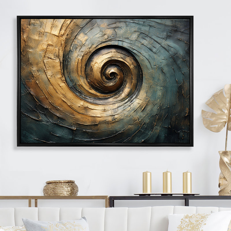 Dahir - Abstract Spirals, art mural, H 30 po x l 40 po x P 1,5 po, Toile avec cadre flottant noir