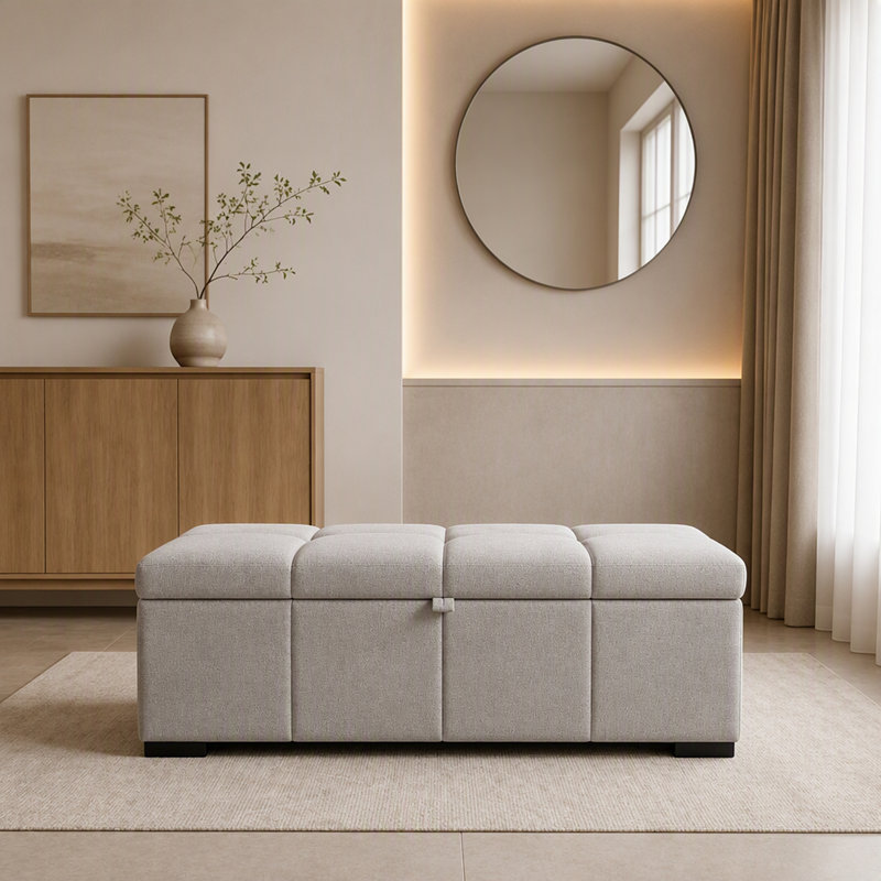 Banc de rangement pour chambre à coucher avec siège en lin et compartiment caché