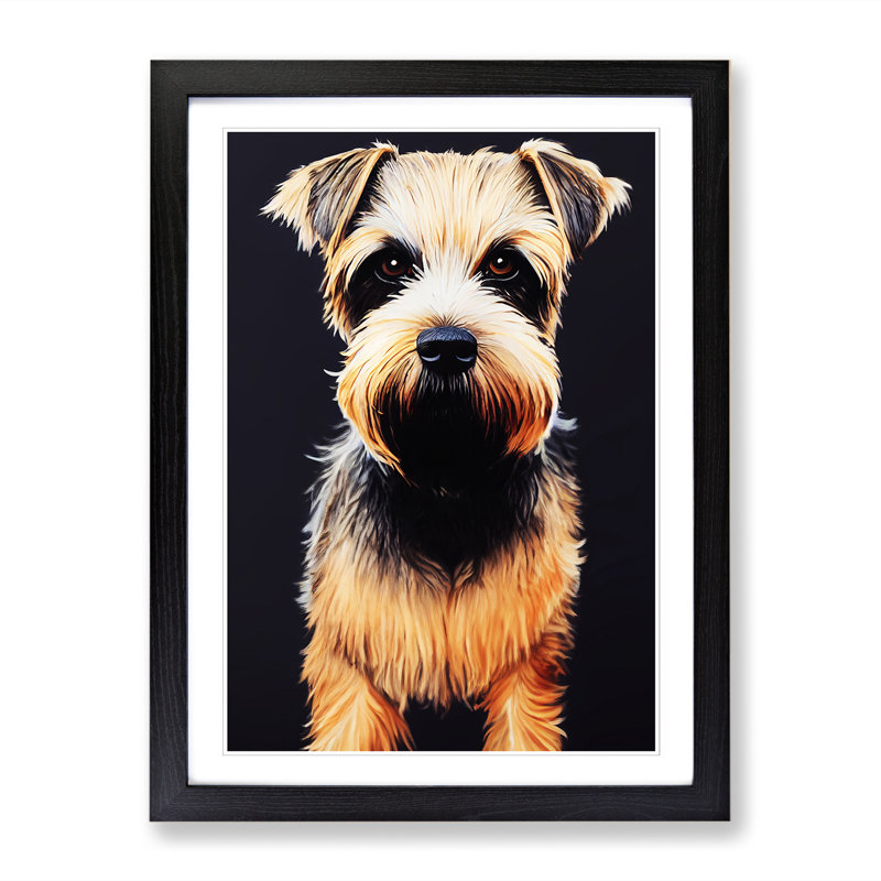 Border Terrier Divisionism - Single Picture Frame Print, 34cm H x 25cm W, Oak Framed