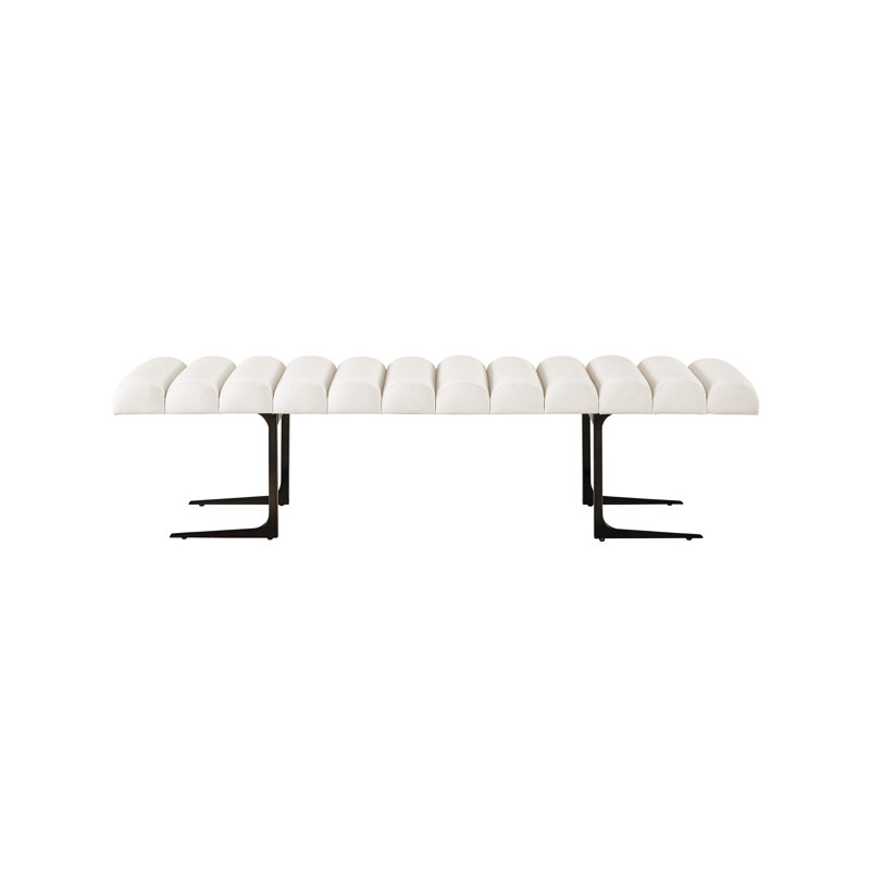 72'' White Upholstered Bench with Black Metal Base