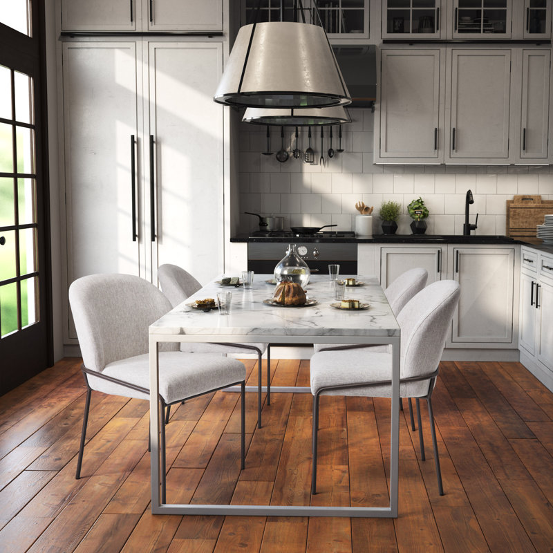 High Back Upholstered Dining Chairs with Metal Legs, Light Gray