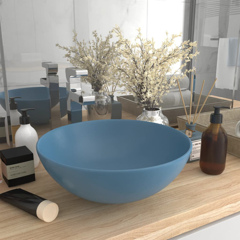Belfry Bathroom Lonie 280mm Ceramic Circular Countertop Basin Bathroom Sink, Light Blue