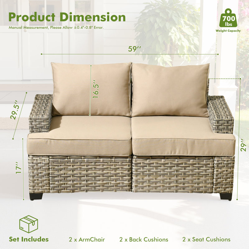 Canapé modulaire d'extérieur en osier avec coussins toutes saisons, Beige