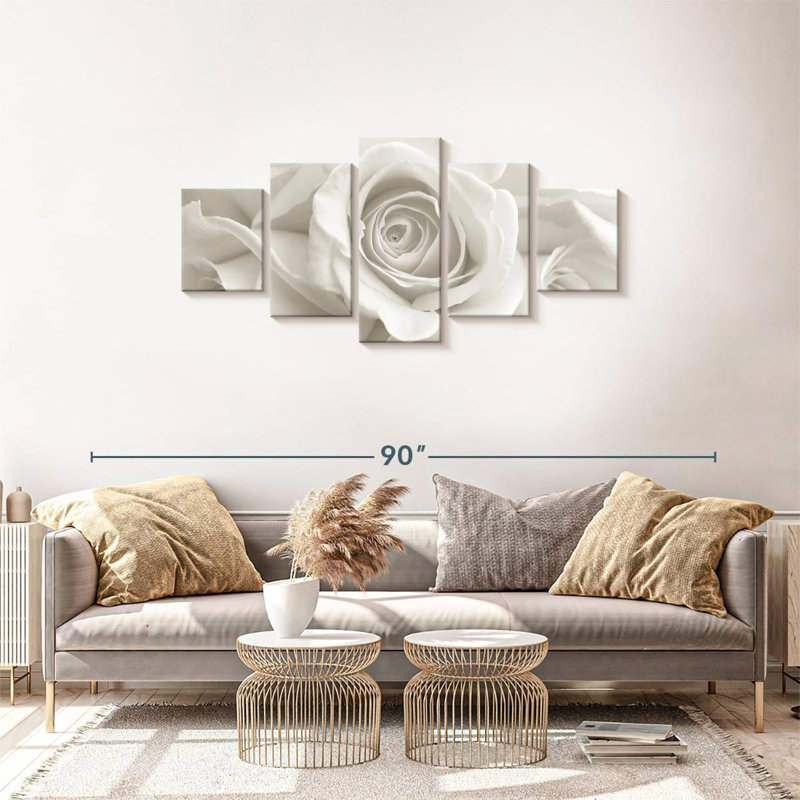 Roses blanches pures 5 pièces, H 30 po x l 68 po x P 1,25 po