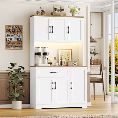 Nyanza 71"H Tall Kitchen Pantry with Power Outlet and Microwave Shelf, White