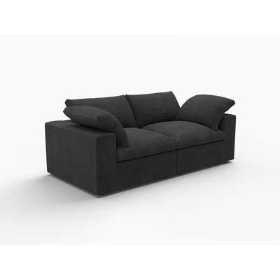  80" Black Linen Blend Modular Loveseat