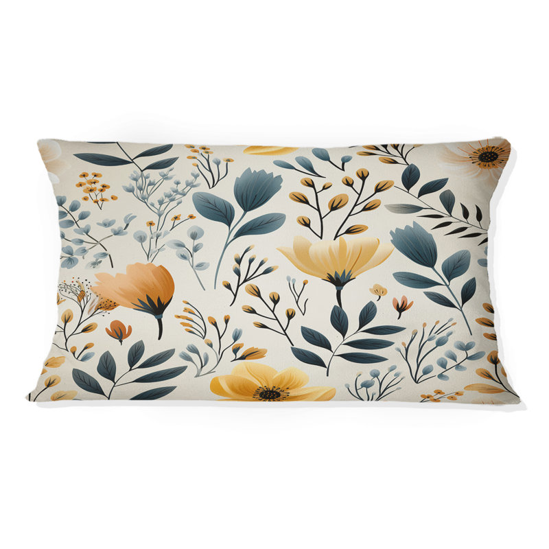 Coussin décoratif jaune pré floral antique