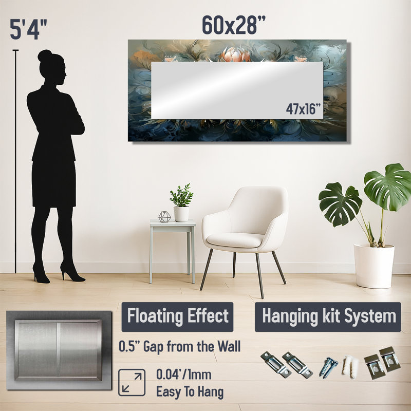 «Winter Thistle Song» Harmony I - décoration murale miroir floral - imprimé sur métal, 28 po x 60 po
