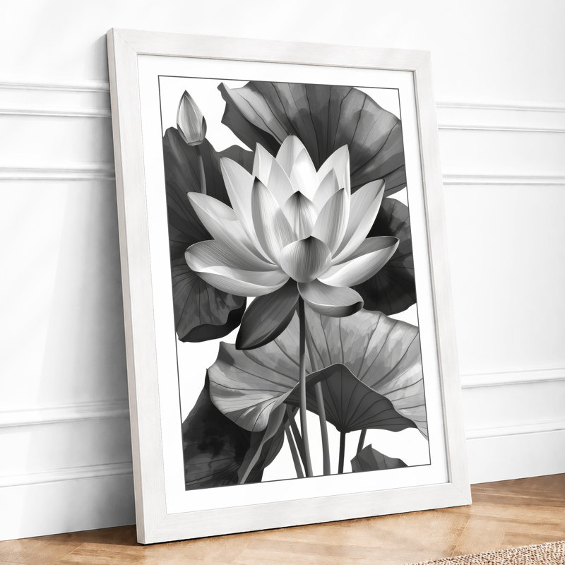 Lotus in Bloom Botanical - Framed Print, A3 - 42.0 x 29.7 cm, White