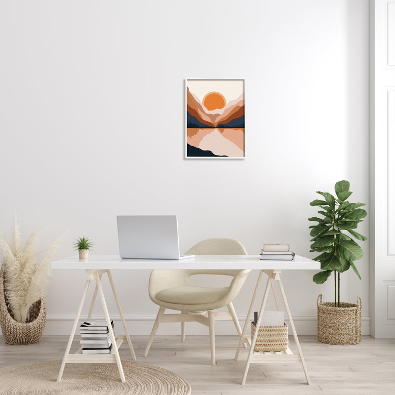Lever de soleil orange vibrant, H 20 po x l 16 po, Giclée encadrée blanc bord de mer