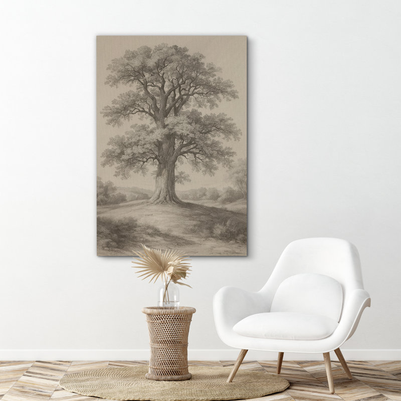 Chêne rétro sépia, paysage, impression sur toile encadrée, H 36 po x l 24 po x P 1,5 po, Toile tendue
