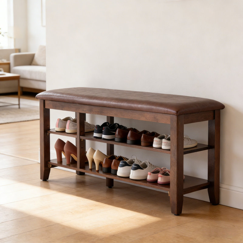 Two-Tier Entryway Shoe Bench With Adjustable Shelves, 16.5" H x 39.6" W x 12" D