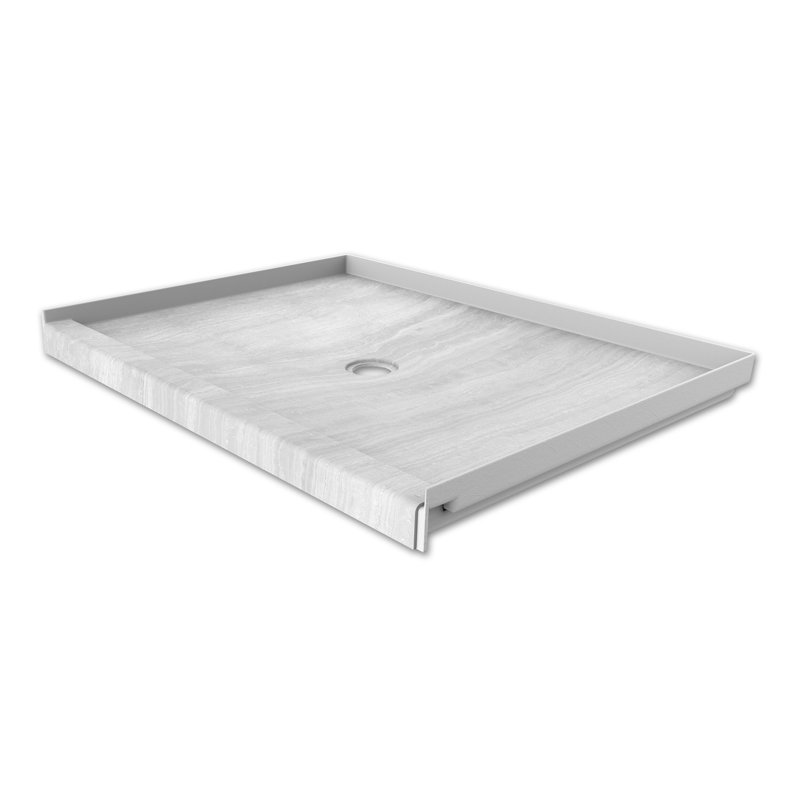 FlexStone® 48"W x 34"D Alcove Shower Base with Center Drain in Silver Strata, Silver Strata