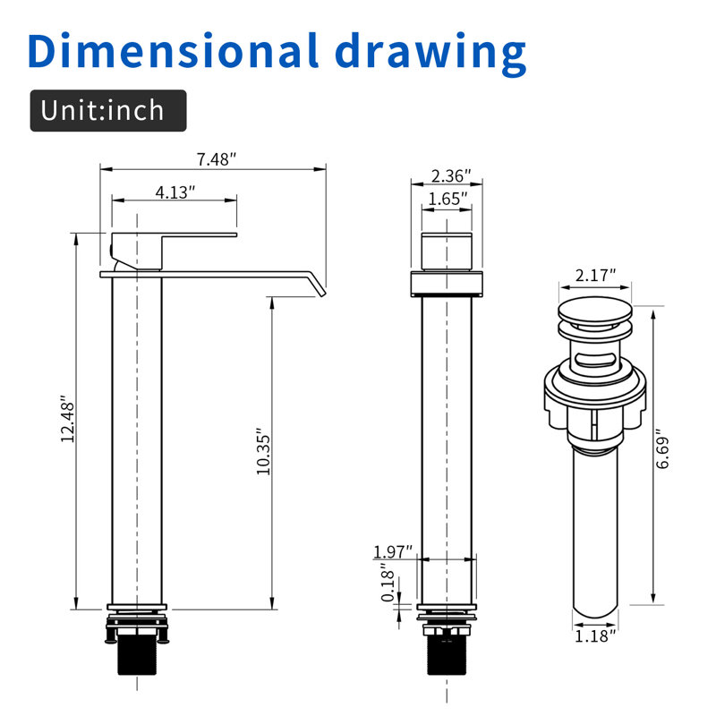 Bathroom Faucet Vessel Sink Faucet Tall Bathroom Sink Faucet With Pop-Up Drain 12.4 Inch Waterfall Faucet Single Handle Faucet For Bathroom Sink 1 Hole Vanity Faucet