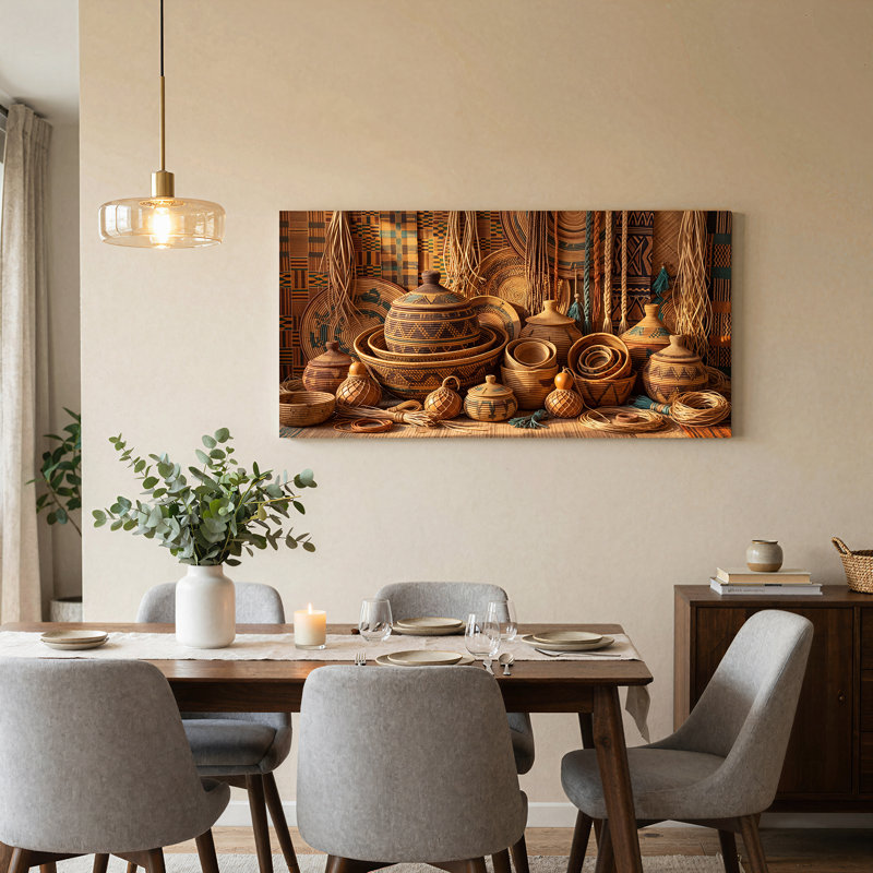 Art mural sur toile avec paniers tissés, L 32 po x H 16 po