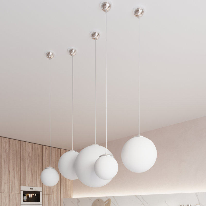 Huings 1 - Light Sphere Pendant, Chrome, 150cm H x 20cm W x 20cm D
