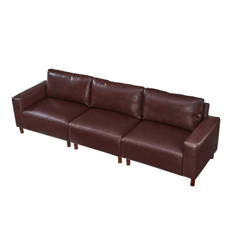 112'' Wide Faux Leather Square Arm Sofa, Burgundy