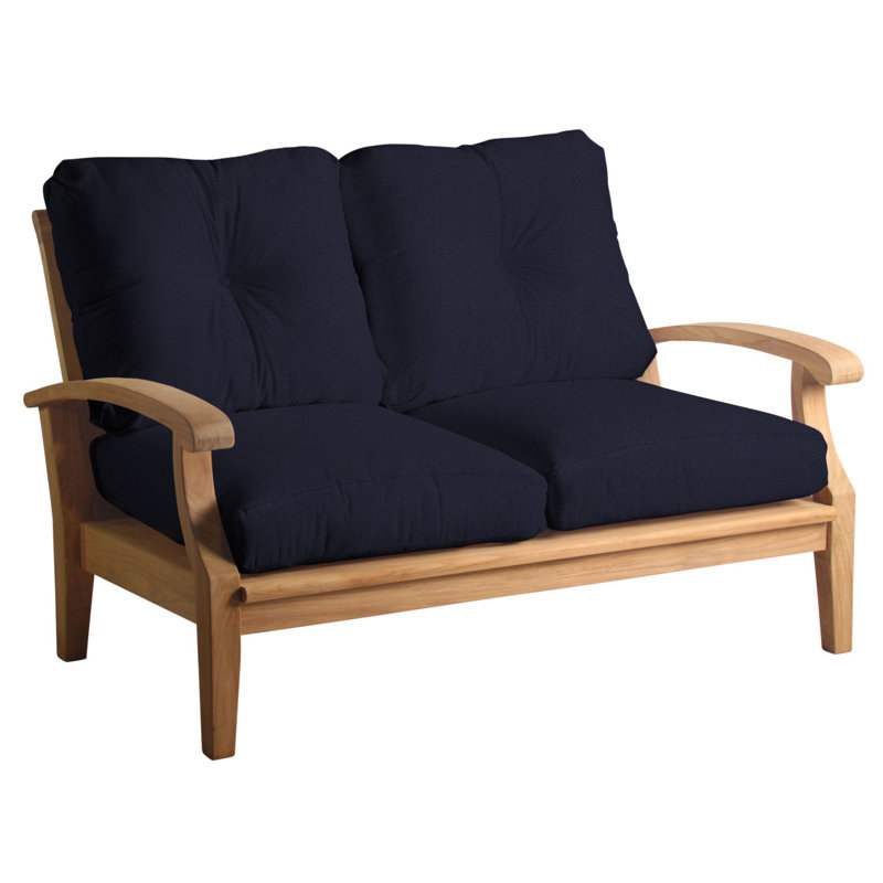 Causeuse en teck avec coussins Sunbrella Lowery, Toile bleu marine Sunbrella®
