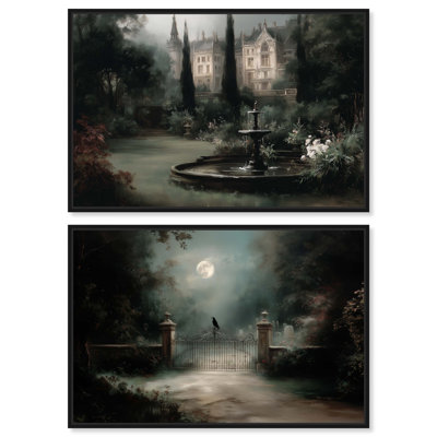 Ensemble de décoration murale sur toile encadrée « Moody Place » par Art Remedy, cadre noir, 45 x 30