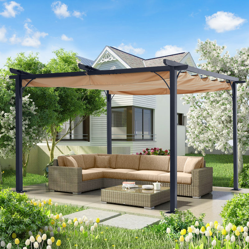 Steel Pergola with Canopy The Pergolas Group, 11.48 ft. x 11.48 ft., Khaki