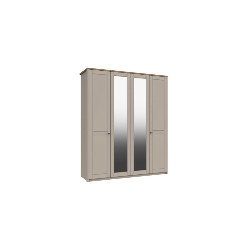 Newhaven 4 Door Manufactured Wood Wardrobe, Natural Rustic Oak/Fired Earth