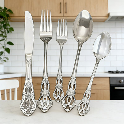 Stainless Steel Cutlery Set, 20-Piece Steak Knife Fork Spoon And Coffee Spoon With Antique Embossed Design, Elegant Tableware Gift Set