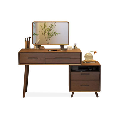 Ensemble de table de maquillage moderne en bois massif avec miroir et tiroirs