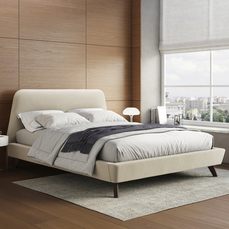 Henry Upholstered Platform Bed, Beige, Queen