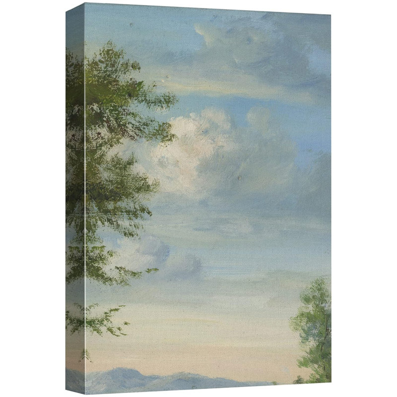 Nuage vibrant bleu nuage chaîne de montagnes arbres nature paysage art moderne décor minimaliste rustique, Toile tendue