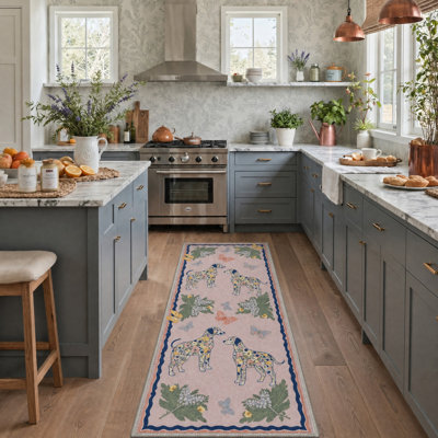 Tapis de couloir rose / bleu lavable à la machine avec envers antidérapant
