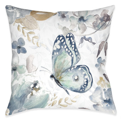 Wildflower Butterfly Field Blue Reversible Throw Pillow