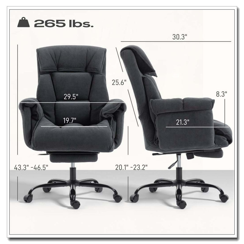 High Back Reclining Office Desk Chair With Footrest And Robust Base, Dark Gray