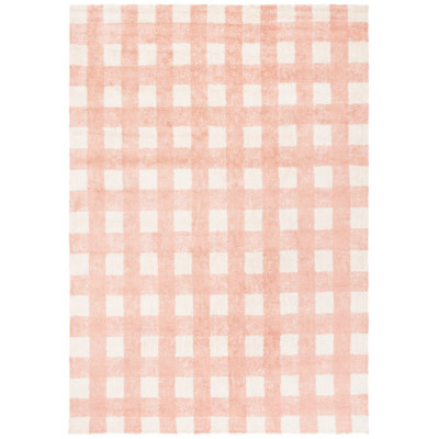 Haddam Plaid Hand Woven Flatweave Cotton Area Rug in Pink/Beige