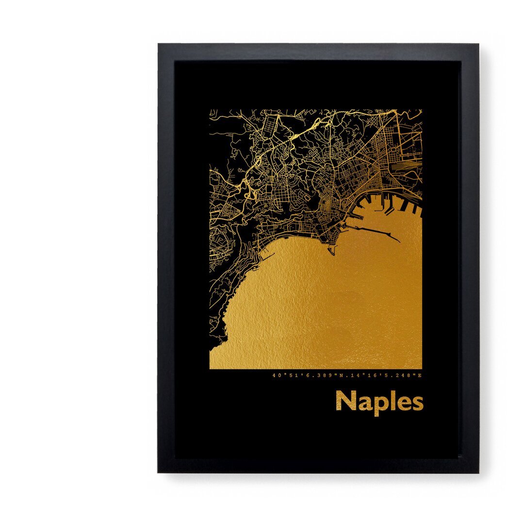 Gerahmtes Papierbild - Grafikdruck „Naples Map”