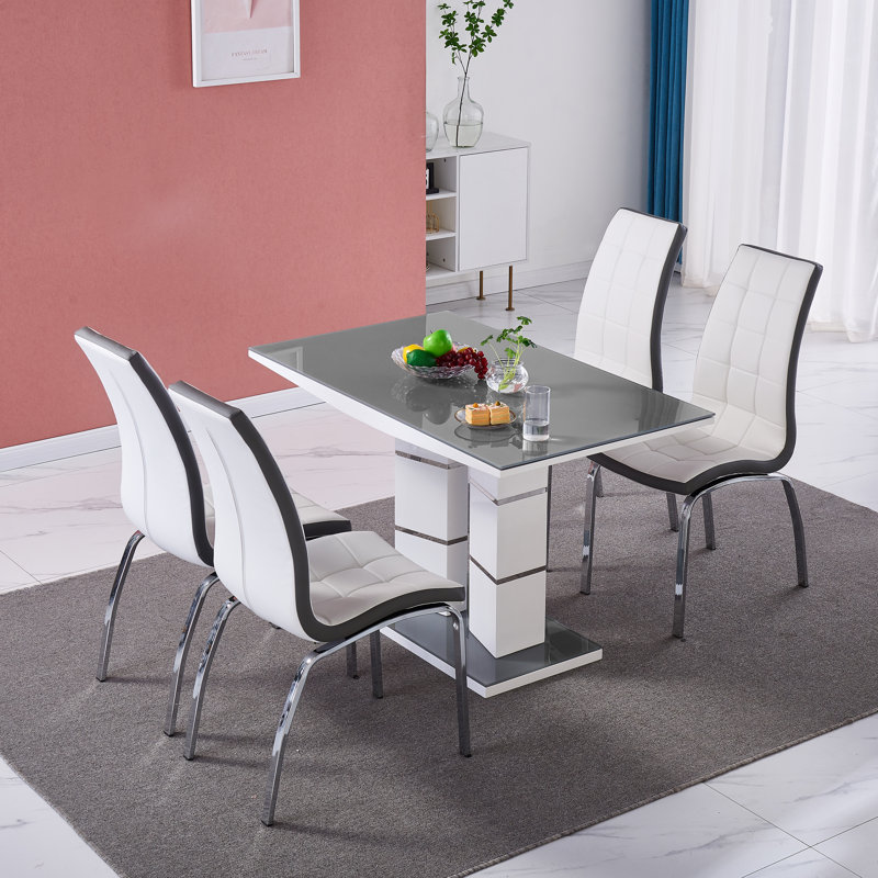 4 - Person Dining Set, Grey/White, White