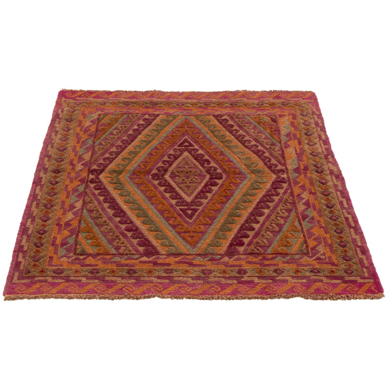 Tapis carré en laine noué à la main de conception unique 3 pi 11 po x 3 pi 11 po Jissel
