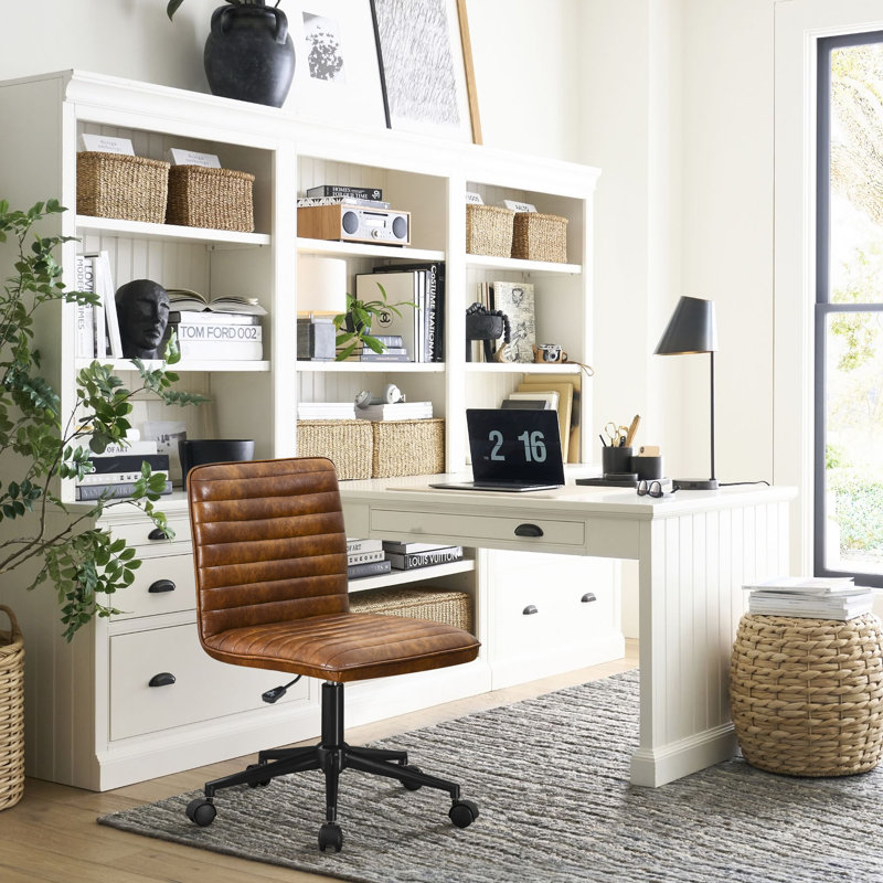 Faux Leather Mid Back Swivel Computer Task Desk Chair, Faux Leather Dust Yellow, Black