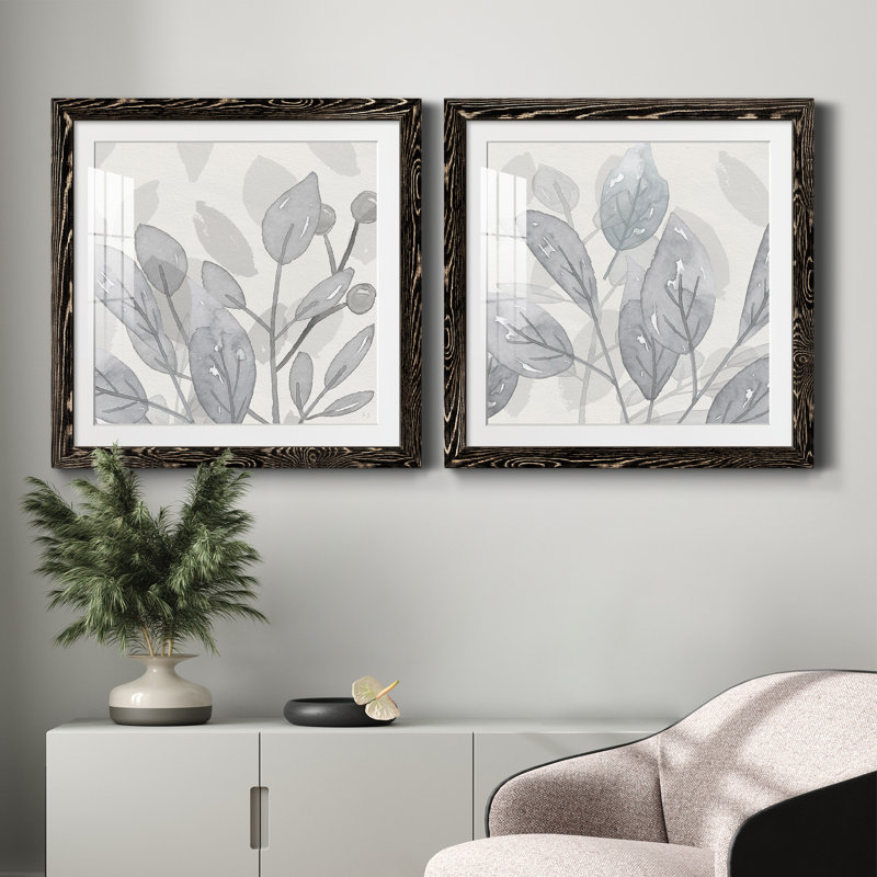 Shadow Leaves I - ensemble de 2 peintures encadrées, Cadre noir, H 31,5 po x l 63 po x P 1,5 po