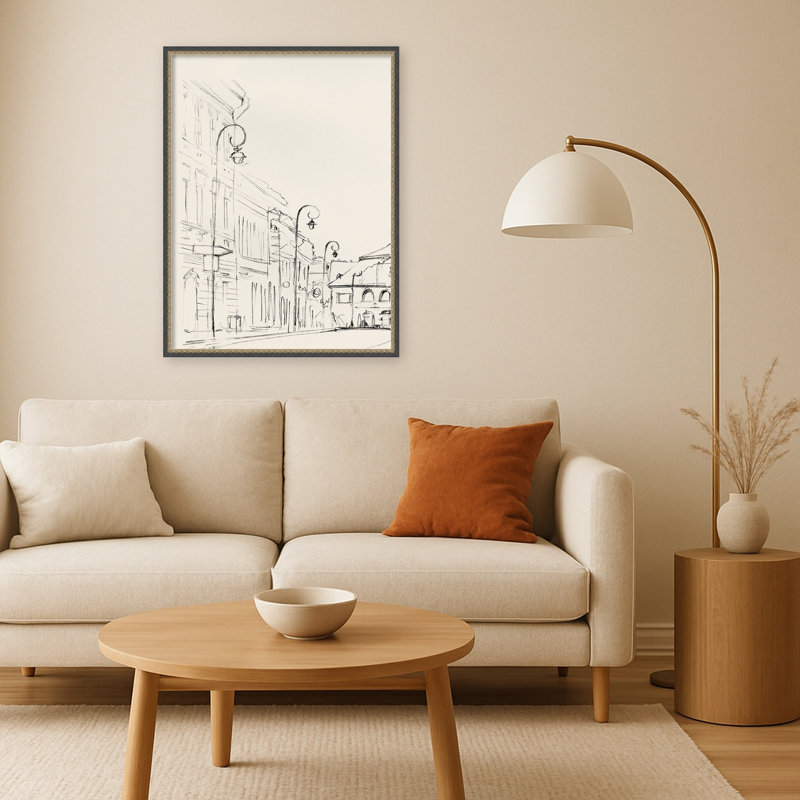 «Quiet Street with Vintage Lamps» par PI Studio, reproduction d'art sur toile encadrée, Matinée bronze noir