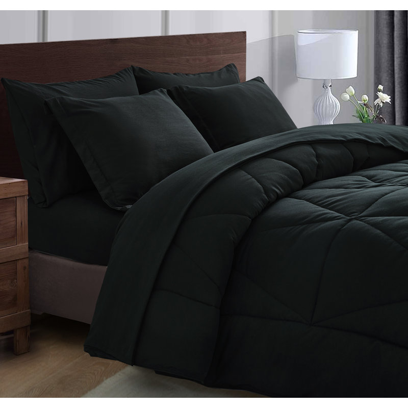 Full Black Microfiber Geometric Bed in a Bag Set