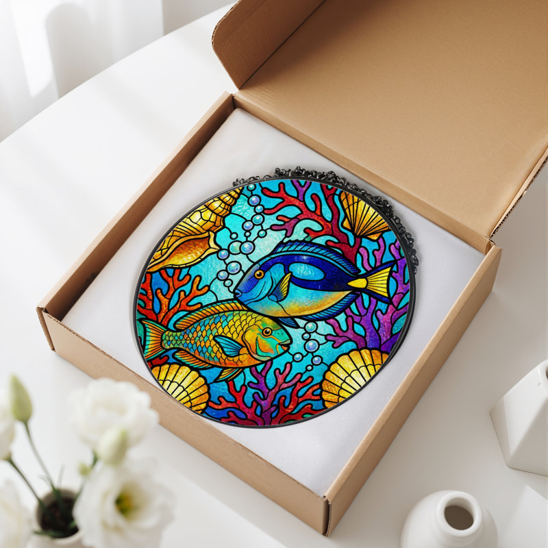 Vitrail de vitrail sous l'eau 7,8 "H, 7.8" H x 7.8" W