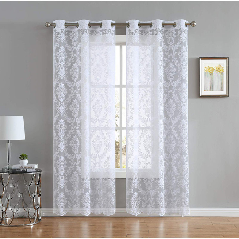 Lisa Semi Sheer Curtain Pair, White, 38" W x 108" L